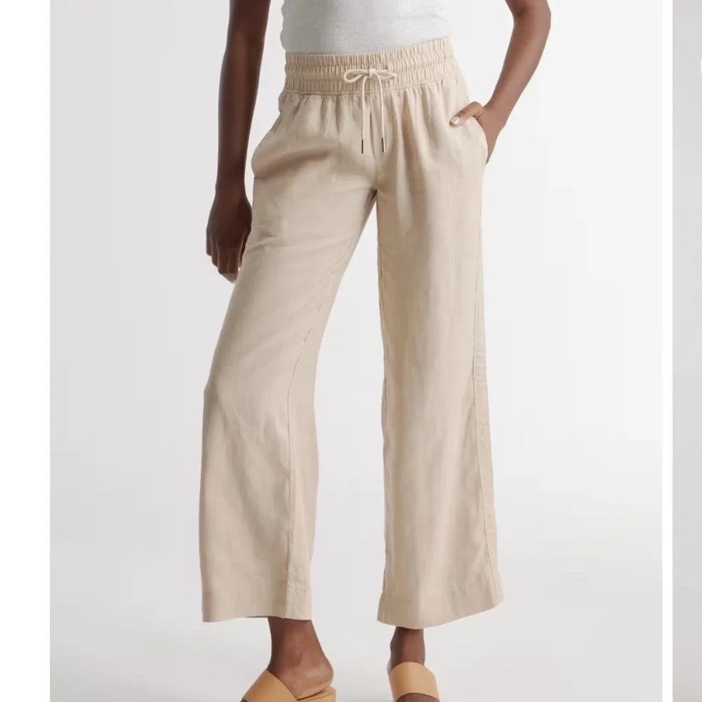 Quince 100% European Linen Wide Leg Pants Driftwood Beige Size Small